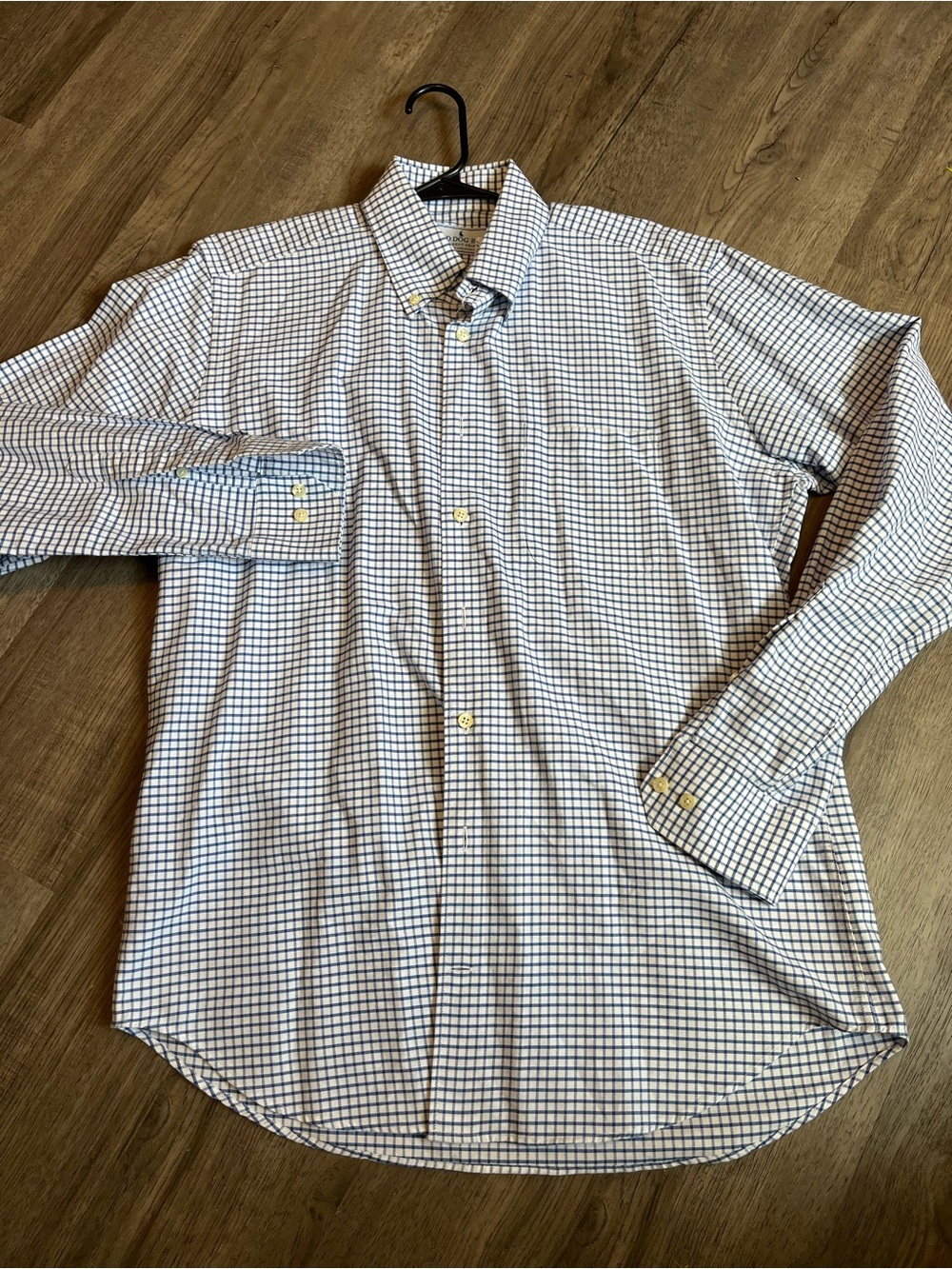 Classic Men's Bird Dog Bay White and Navy Check Button-Down Shirt L